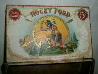 Antique Rock Ford Native American Indian Empty Wood Cigar Box Sumatra Lorillard