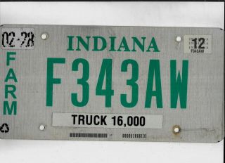 Indiana 2012 License Plate " F343aw " Farm