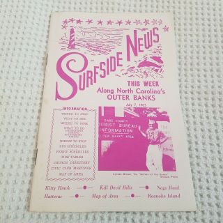 Surfside News Outer Banks,  Nc July 7 1963 Publication For Residents /tourists