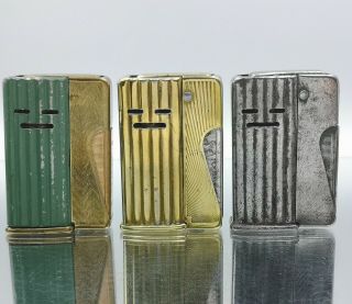 Great Rare Set Of 3 Karat Antique Petrol Lighter Feuerzeug Accendino