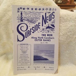 Surfside News Outer Banks,  Nc July 21 1963 Publication For Residents /tourists