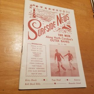 Surfside News Outer Banks,  Nc July 14th 1963 Publication For Residents /tourists