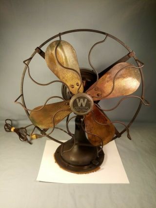 Vintage Antique Westinghouse 12 " Brass Bladed Electric Fan Or Restore