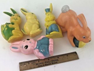 Vintage Hard Plastic Easter Toys Bunnies Rabbits Spring