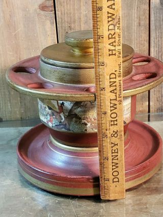Vintage Ceramic Tobacco Pipe Stand With Humidor Holds 7 pipes Hunting pics Italy 8