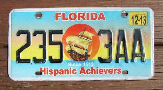 Florida Hispanic Achievers License Plate Spanish Galleon Ponce De Leon 2353aa