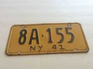 Good Vintage 1941 York State License Plate (8a - 155)