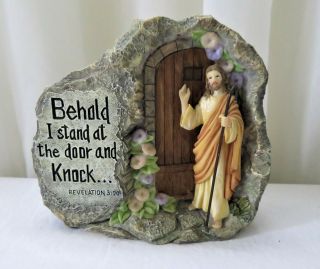 Jesus Revelation 3:20 Statue Figurine " Behold I Stand At The Door And Knock "