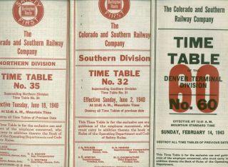 3 Colorado & Southern Railway Co.  Employes Time Tables Nos 32,  35,  60 1940s