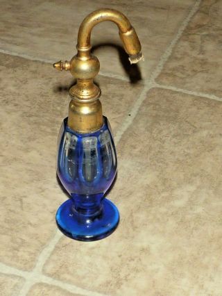 Vintage Cobalt Blue Glass Perfume Atomizer Bottle