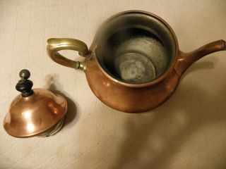 Antique copper tea kettle with infuser marked Landers Frary & Clark 3
