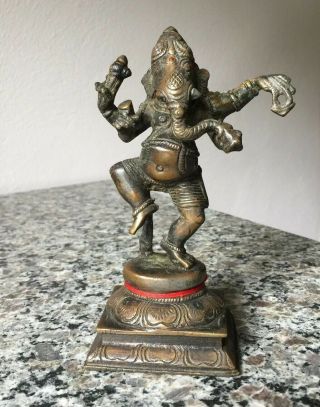 Vintage Heavy Brass Hindu God Ganesha Figurine Statue Detailed
