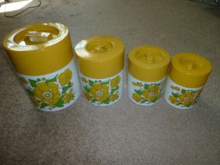Set Of 4 Vintage Mid Century Nesting Cans,  Metal Canisters,  Retro Kitchenware