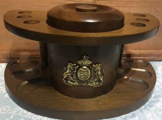 Vintage Wood Tobacco Smoking Pipe Holder For 6 Pipes With Humidor Stand Display