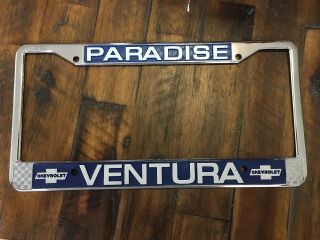 Rare Ventura California Paradise Chevrolet Vintage Gm Dealer License Plate Frame