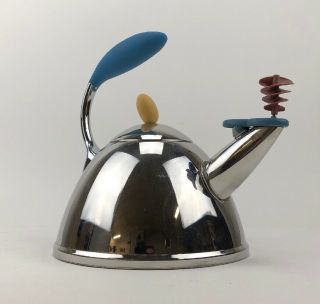 Vintage Michael Graves Target Steel Tea Kettle Teapot 3 Qt.  Whistling Spinning