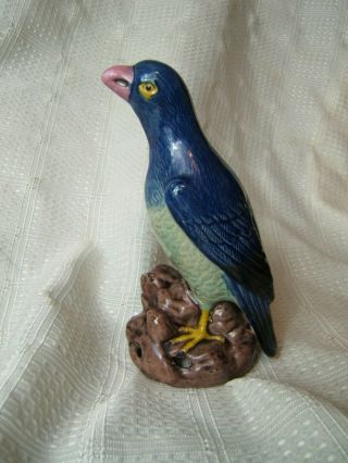 Chinese Export Shiwan Mud Figurine Parrot Dark Blue