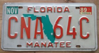 Florida 1989 Manatee County License Plate Cna 64c