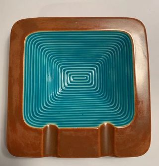 1960s Vintage Holland Mold Ceramic Cigar Cigarette Ash Tray Turquoise Cyan Brown