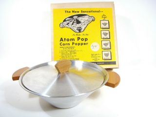 Vintage Atom Pop Pocorn Popper Aluminum Bun Warmer Dish Bowl Old Stock