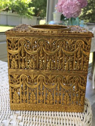 Vintage Filigree Cube Tissue Cover Holder Hollywood Regency Swags & Flowers