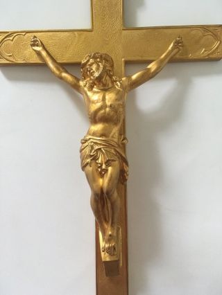Vintage LARGE CRUCIFIX Catholic Wall Cross Christian Jesus Statue Gold Heavy 4