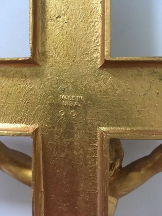 Vintage LARGE CRUCIFIX Catholic Wall Cross Christian Jesus Statue Gold Heavy 6