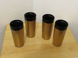 Vintage Set 4 West Bend Thermo Serv Insulated Beverage Tumblers Black Vegas Gold