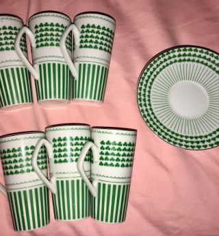 Set Of Six (6) Neiman Marcus St.  Patrick’s Day Shamrock Irish Coffee Cups/plates
