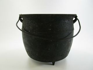 Antique Cast Iron Bean Pot 3 Legged Cauldron With Handle