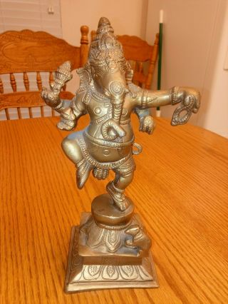 Vintage Rare God Lord Ganesh - Indian Tribal Elephant Hindu Heavy Brass Statue.
