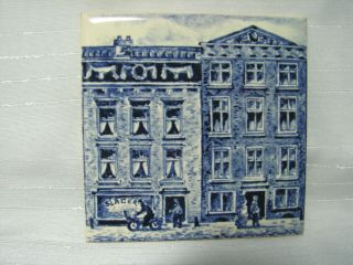 Vintage Klm Airline Business Class Delft Blue & White Ceramic Tile Coaster
