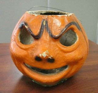 Vintage Paper Mache Halloween Pumpkin Jack - O - Lantern