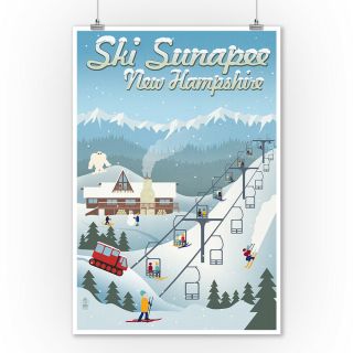 Sunapee,  Nh - Retro Ski Resort - Lp Artwork (9x12 Art Print)