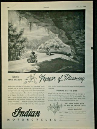 1944 Indian Motorcycle Wwii Vintage Trade Print Ad