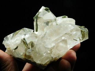 A Big Quartz Crystal Cluster With Green Epidote Crystals From Brazil 517gr E