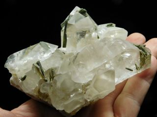A Big Quartz Crystal Cluster With GREEN Epidote Crystals From Brazil 517gr e 4