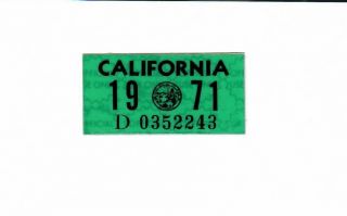 1971 California License Plate Validation Sticker,  Near Dmv Issued