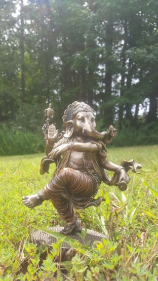 Dancing Ganesha 8 " Statue God Of Success Handmade Bronze Powder Resin