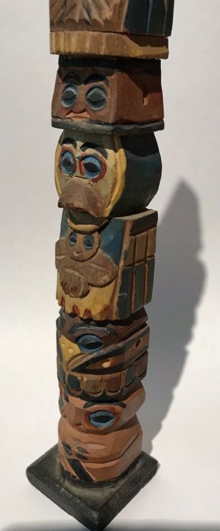 Vintage American Indian Carved Wooden Painted Small Totem Pole