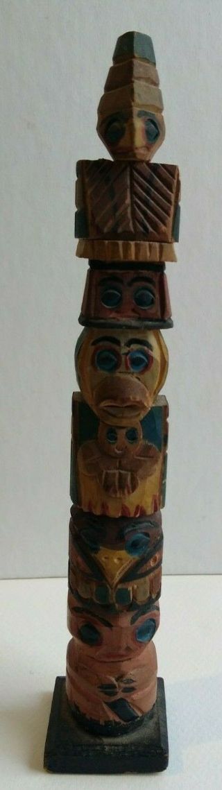 VINTAGE AMERICAN INDIAN CARVED WOODEN PAINTED SMALL TOTEM POLE 4