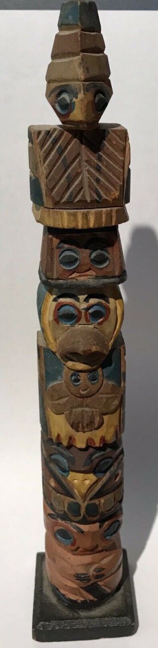 VINTAGE AMERICAN INDIAN CARVED WOODEN PAINTED SMALL TOTEM POLE 5