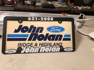 Vtg Advertising John Nolan Ford Dealership License Plate/frame Ridge & Highland
