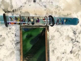 Leaded Stained Glass Kaleidoscope Hand Held Slide Aqua Green W Stars Estate Find