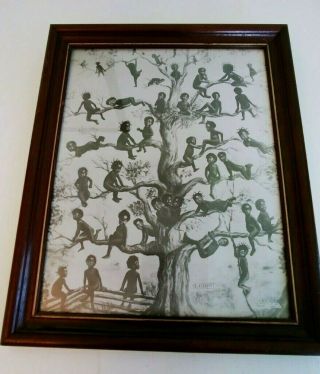 Antique Black Americana Print Title " Blackbirds " Framed Under Glass Vgc