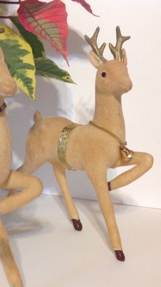 2 Vtg Flocked Reindeer Christmas Home Decor Large Deer With Bell And Bow