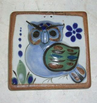 Rare Htf Vtg Mexico Tonala Owl Pottery Wall Hanging Mold Look 4.  5 " X 4.  5 "