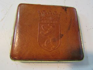 Vintage Berlin Bear Brown Leather Cigarette Case W/ Metal Trim Germany