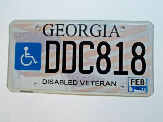 Disabled Veteran - 1 - Georgia State License Plate.  - Ddc818.  Shabby Chic.  Good Cond.