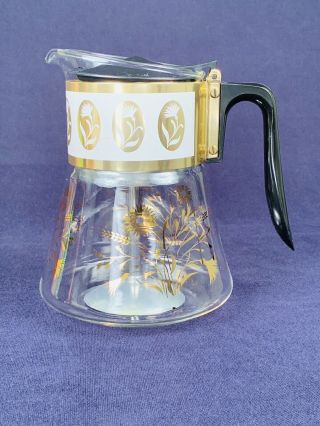 Vintage David Douglas Flameproof Glass 6 Cup Coffee Pot Gold Wheat Percolator